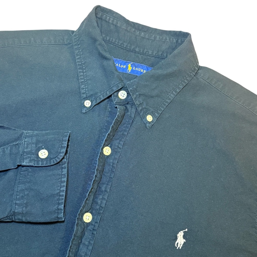 Ralph Lauren Mens Large Black Cotton Button Down Long Sleeve Shirt Pony Logo